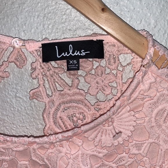 Lulus Greatest Lace Maxi Dress light pink lace bodice open back chiffon Skirt XS - Picture 15 of 17